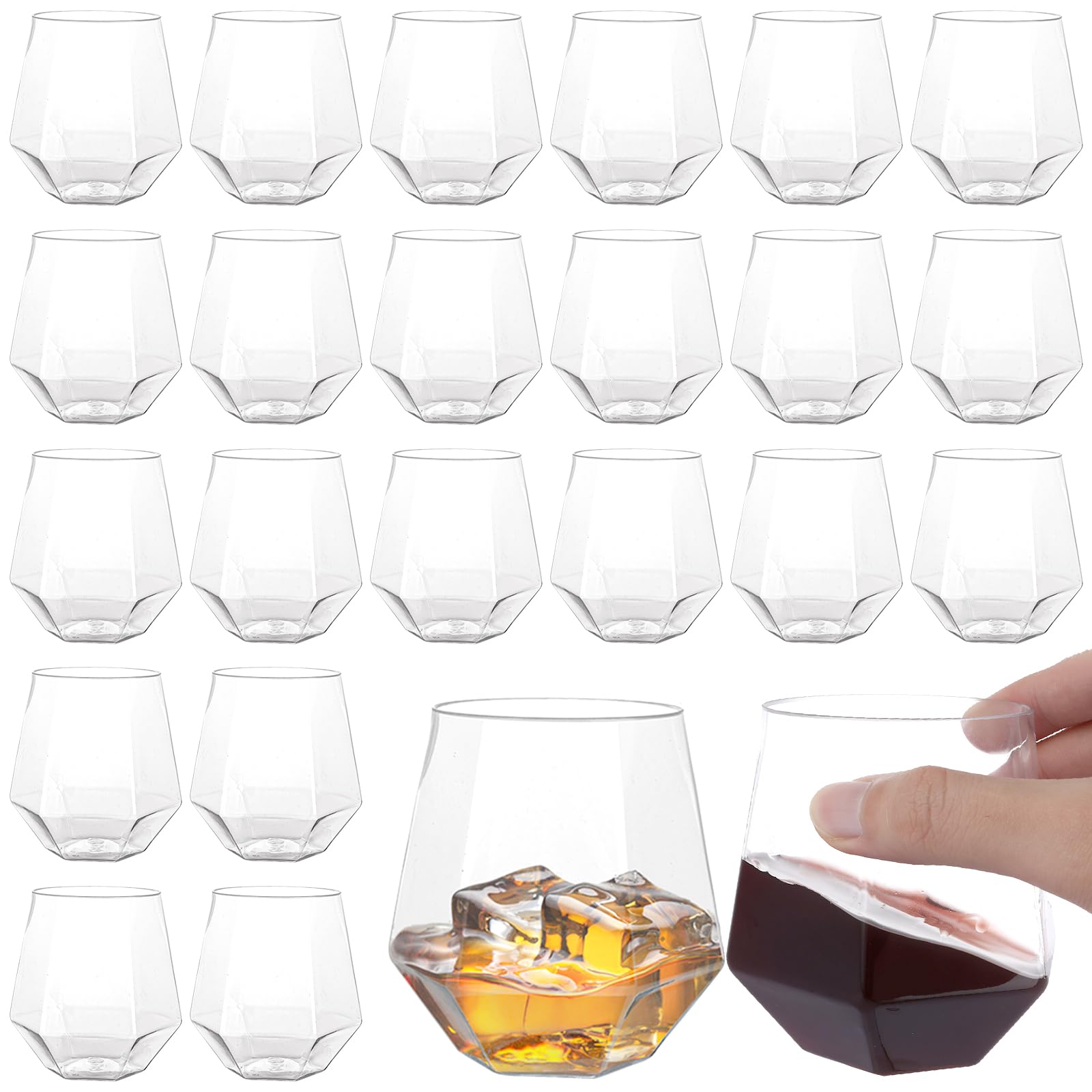 Lot de 40 verres à vin réutilisables en plastique transparent incassable pour jus, champagne, whisky, 350 ml