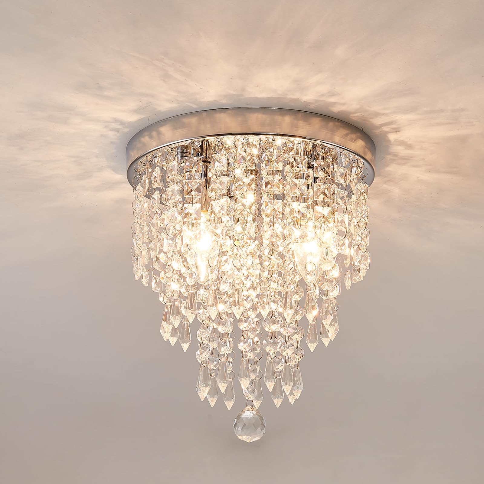 Ceiling Light, Mini Chandelier, Silver Crystal Ceiling Lighting Fixture for Living Room,Bedroom,Dining Room,Kitchen,Office, Hallway (Contemporary)