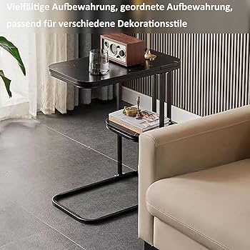 C-vormige eindtafel voor woonkamer en slaapkamer kleine bank bijzettafel die onder bank schuift metalen frame paarse lade tafel modern meubilair accentstuk