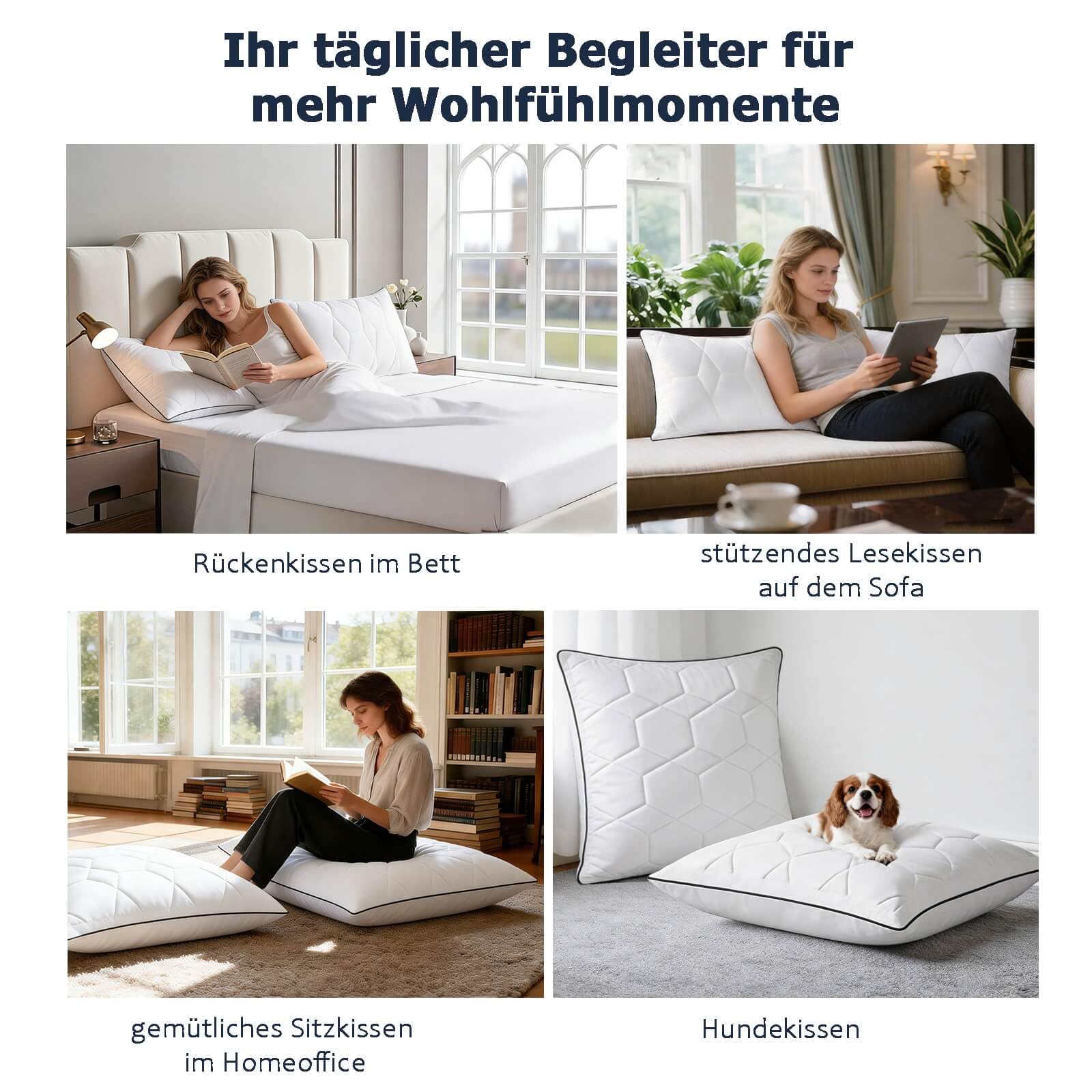 Kopfkissen 40x80 2er Set, Kissen mit Reißverschluss & Höhenverstellbar, Seiten-,Rücken-& Bauchschläfer Atmungsaktiv & Waschbar, Oeko-TEX Geprüft, für Allergiker, Schlafkissen für Bett & Sofa