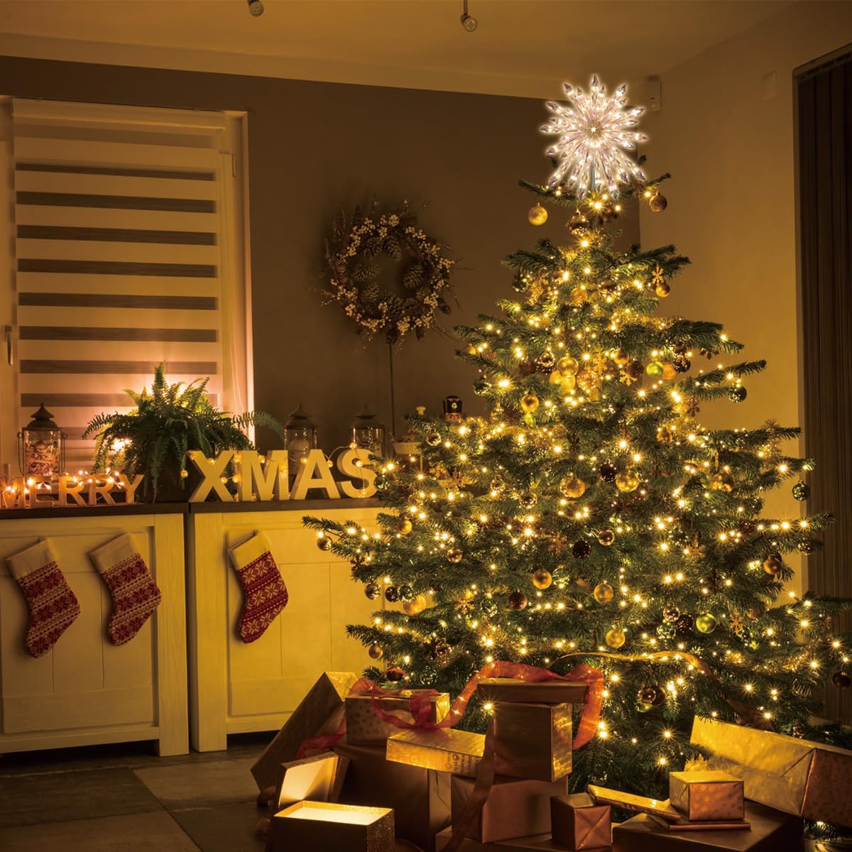 14" 50L Lighted Christmas Crystal Snowflake Christmas Tree Topper, 11.25in, Clear