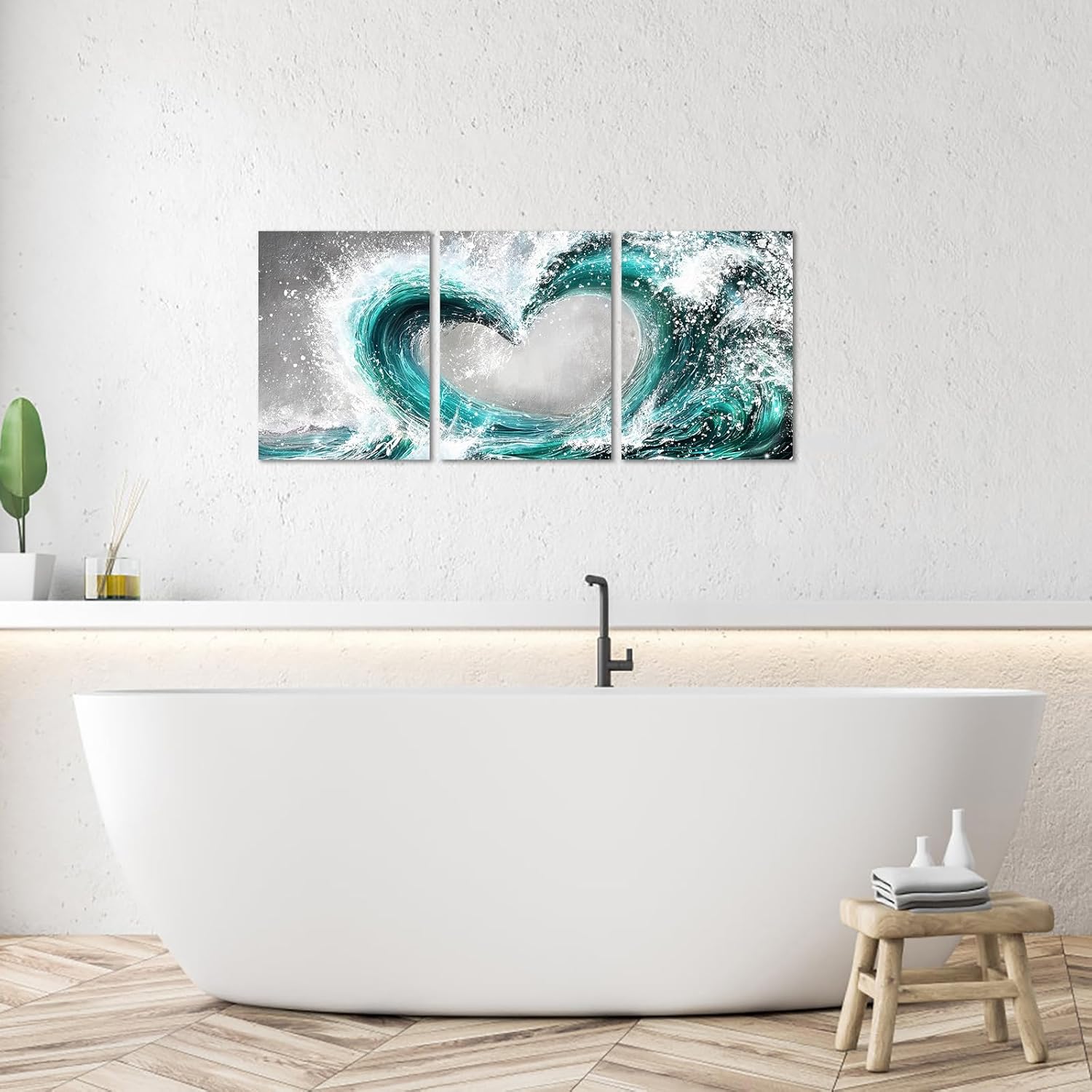 HOMEOART Bedroom Wall Art Ocean Wave Painting Love Sign Wall Decor Framed Artwork Bathroom Bedroom Living Room Decor (Turquoise)