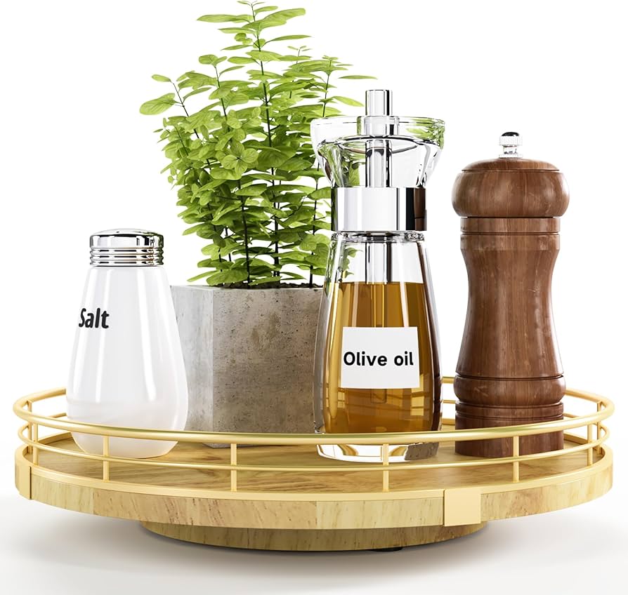 Farmhouse Oak 10" Lazy Susan Turntable Organizer for Cabinet, Round Wooden Lazy Susan Organization and Storage for Dining Table, Pantry, Kitchen, Countertop, Cupboard,Home Decor