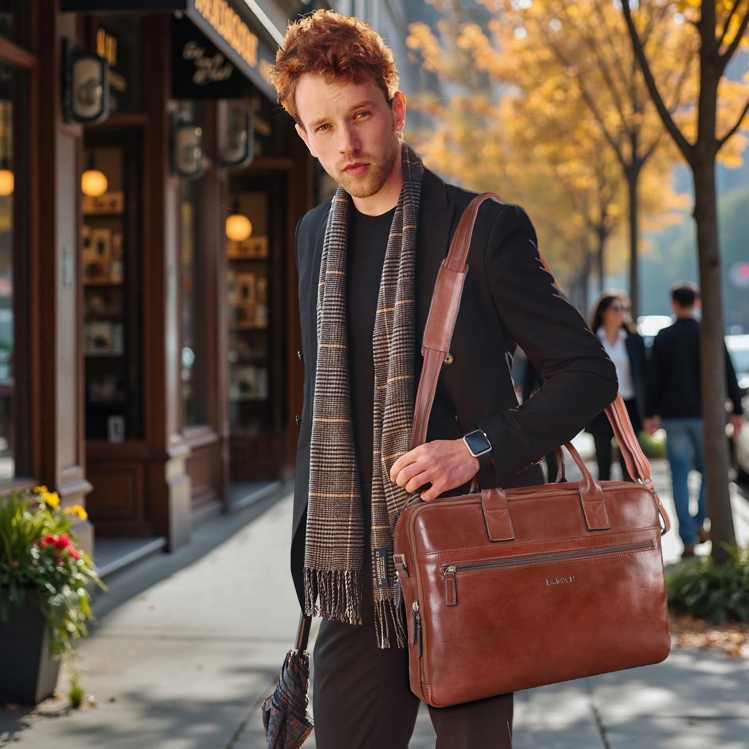 Banuce Full Grains Italian Leather Briefcase for Men Attache Case Business Work Bags for 14 inch Laptop with Luggage Strap Detachable and Adjustable Strap Vintage Brown - Image 3