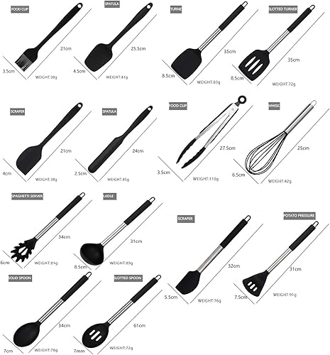 Miniatura 7 de Juego de utensilios de cocina de silicona, aptos para lavavajillas, con mango de acero inoxidable, resistentes al calor, antiadherentes, con