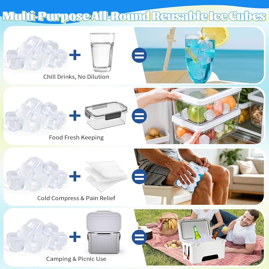Tngan 380 Pack Reusable Ice Cubes for Drinks, Transparent Square | BPA-Free Plastic, Refreezable and Washable, No Dilution, for Whiskey, Coffee, Coolers, Parties and Camping, image 4