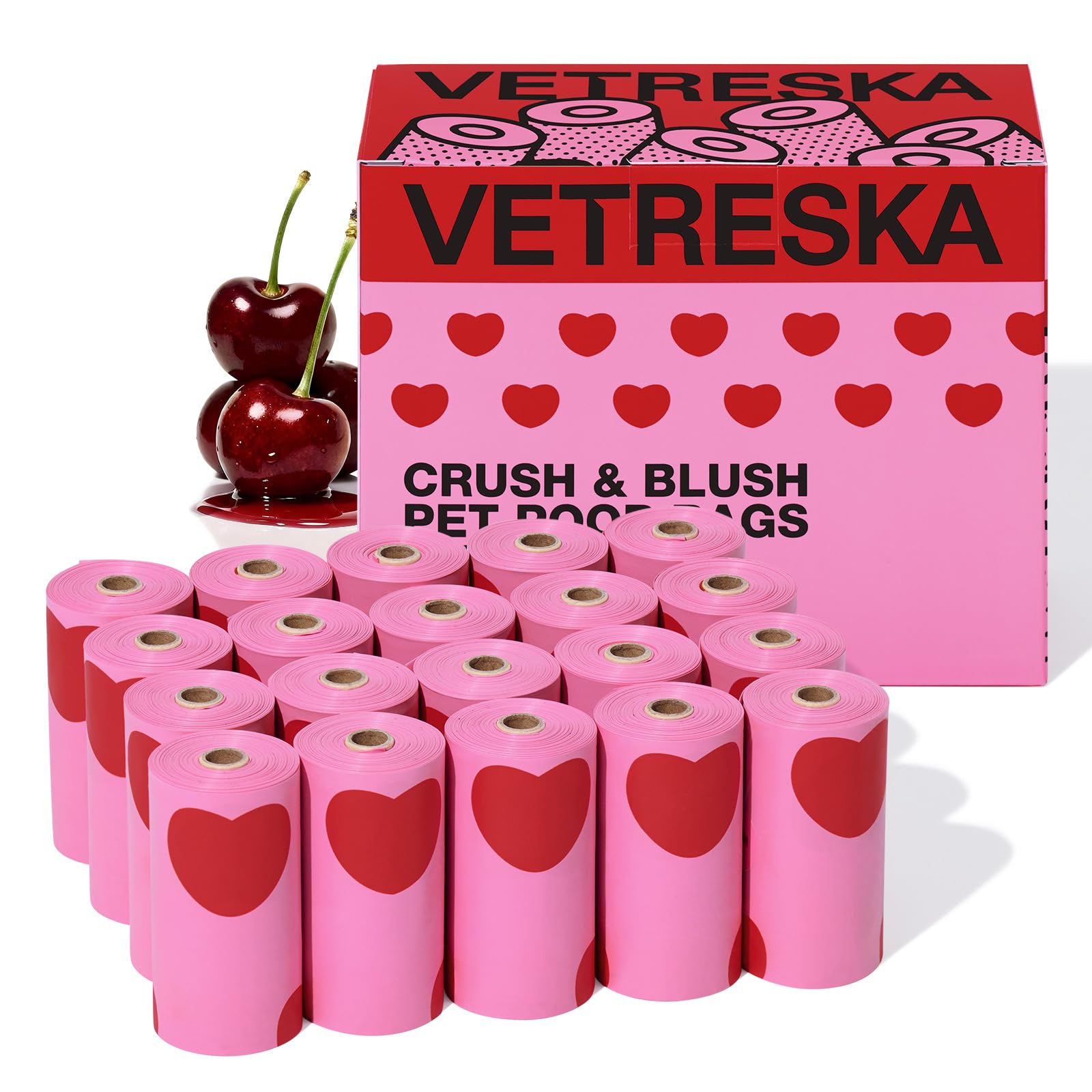 VETRESKA Hundekotbeutel, auslaufsicher, extra dicke und große Tierkotbeutel für Spaziergänge mit dem Hund und Katzenstreu, mit Rauchkirschenduft, 300 Beutel