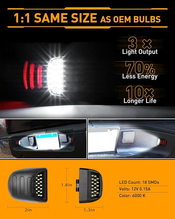 LESAUCE LED License Plate Light+ Interior Door Light for Chevy for GMC