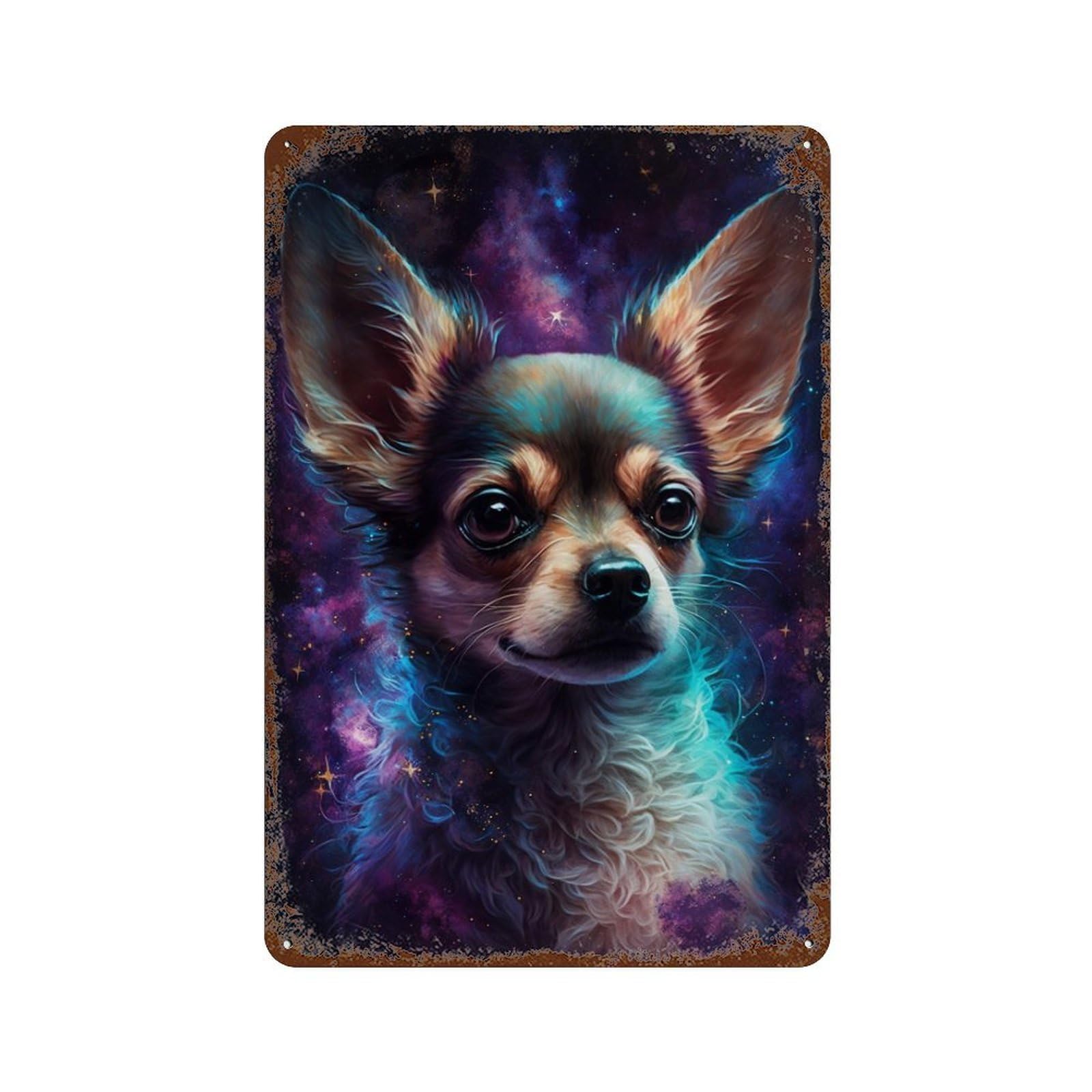 Galactic Chihuahua Portrait -4 11.8"x7.9" Decorative Tin Sign, Retro Wall Decor for Garage, Bar And Workshop Decor