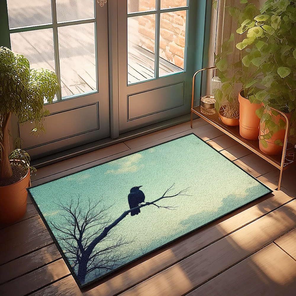 Paillasson d'automne vintage grand tapis de cuisine corbeau 65x90