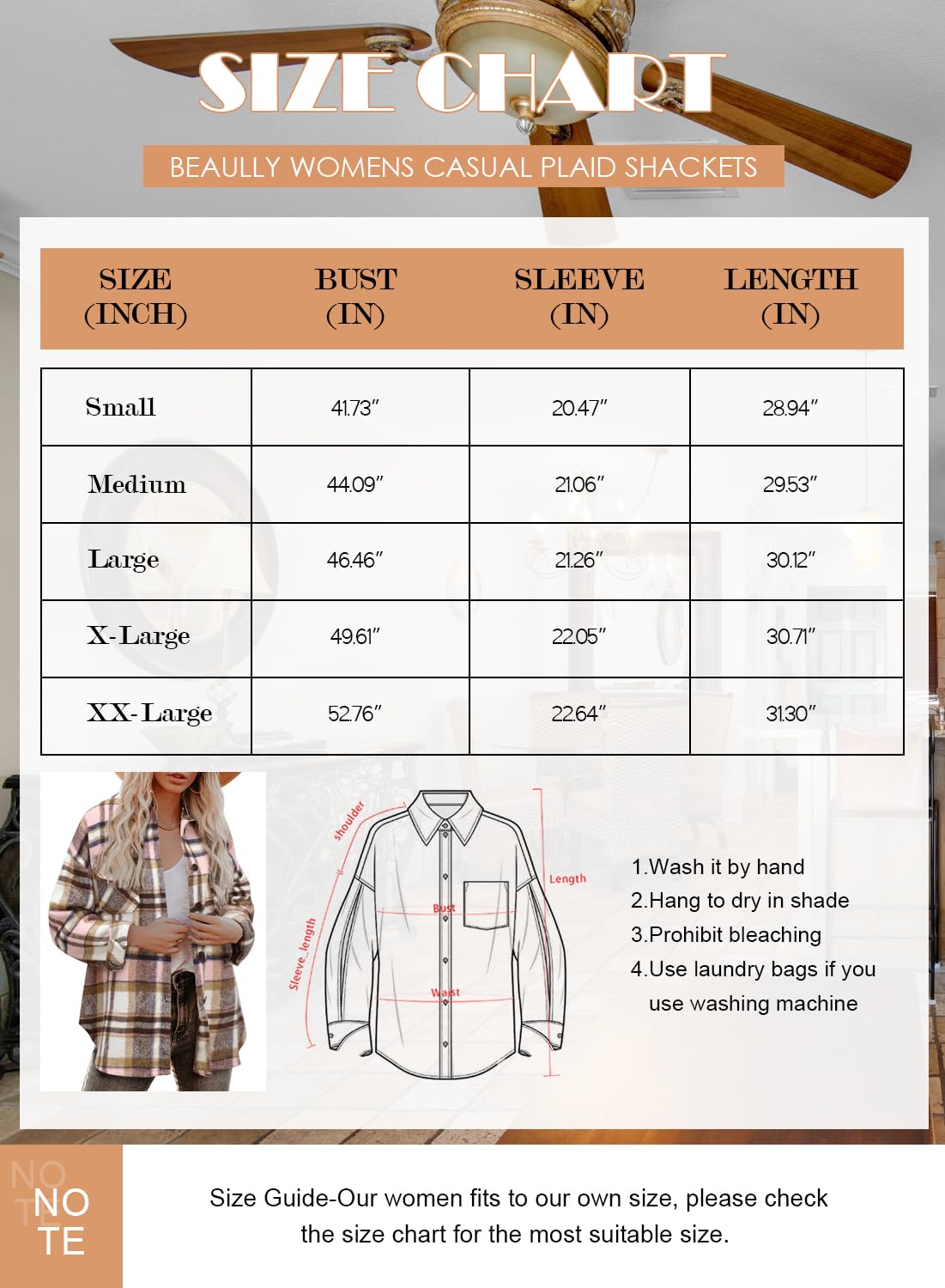 Beaully Women's Flannel Plaid Shacket Fall Winter Outfits Long Sleeve Button Down Shirts Jacket Coats with Side Pockets: Pink Large