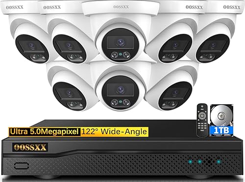 OOSSXX (5.0MP Definición Full HD) Sistema de cámara de seguridad con cable Cúpula al aire libre Cámaras de videovigilancia CCTV