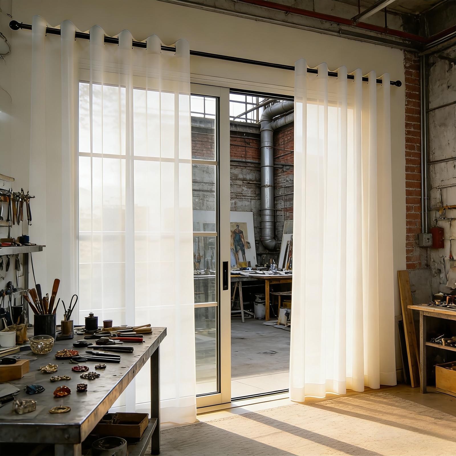 Rideaux voilages filtrage de lumière effet lin blanc semi-transparent pour maison