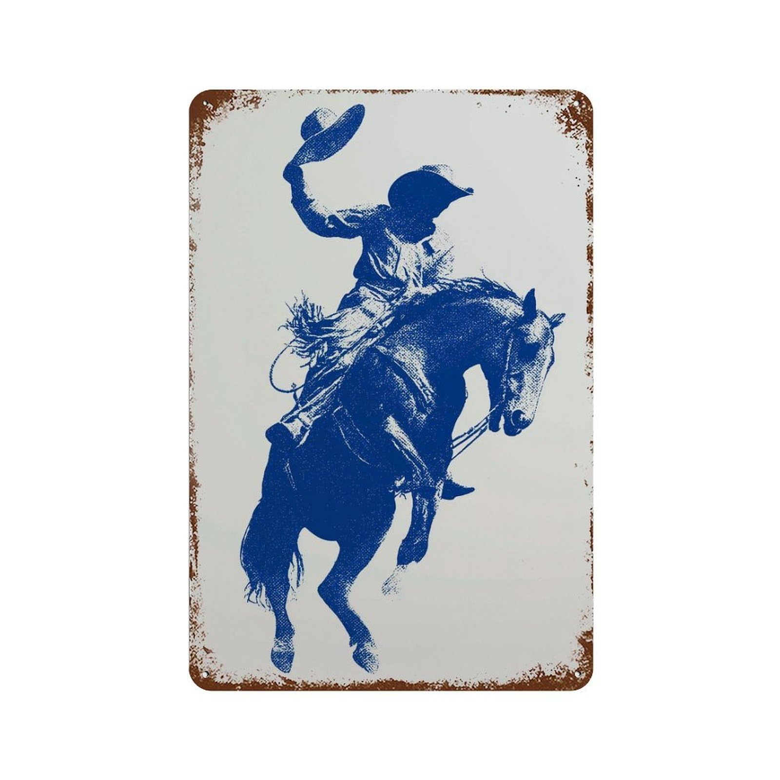 xiaoxiaoshen Blue Cowboy Silhouette – Western Rodeo Rustic Country Horseback Modern Work Home Wall Decor Art Metal Tin Poster Modern Home Decor Art Home Bar Shop Decorations Vintage Sign 30x20cm
