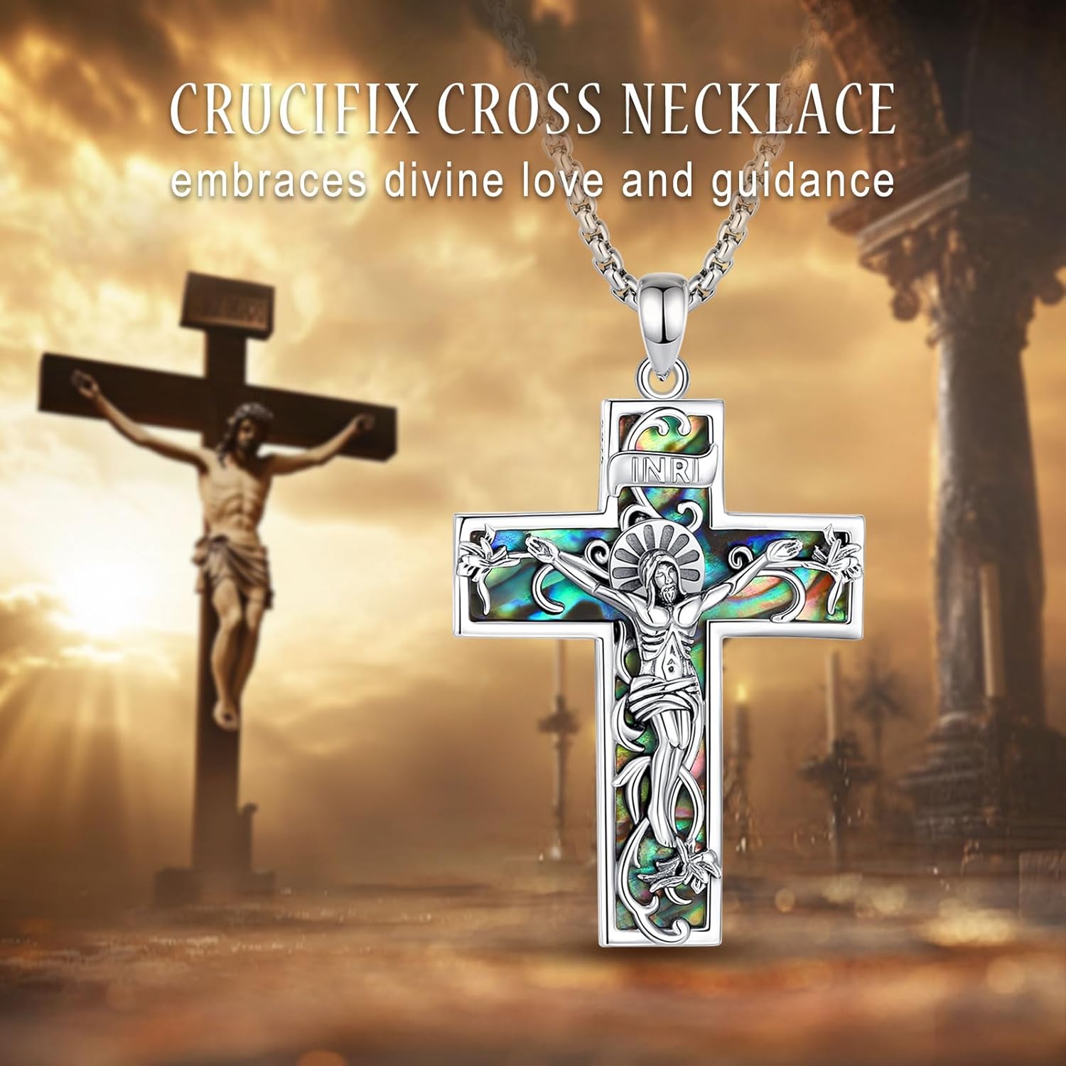 925 Sterling Silver Saint Crucifix Caravaca Cross Necklace Pendant for Men Women,Patron Amulet Medal Jesus Christian Catholic Religious INRI Jewelry Gift for Men Women