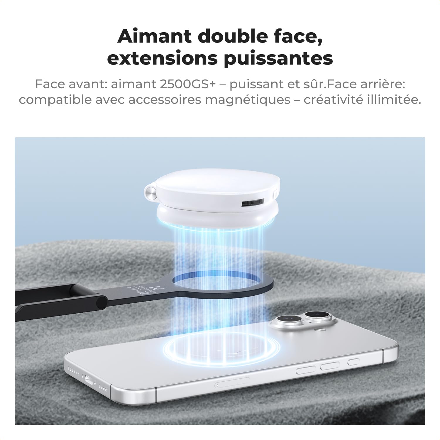 K&F CONCEPT TQ02 Mini Trépied Magnétique, 7mm d'épaisseur, 59g Léger, Perche à Selfie Double Aimant avec Crochet Suspendable, Compatible iPhone 17/16/15/14/13/12 et Appareils Android