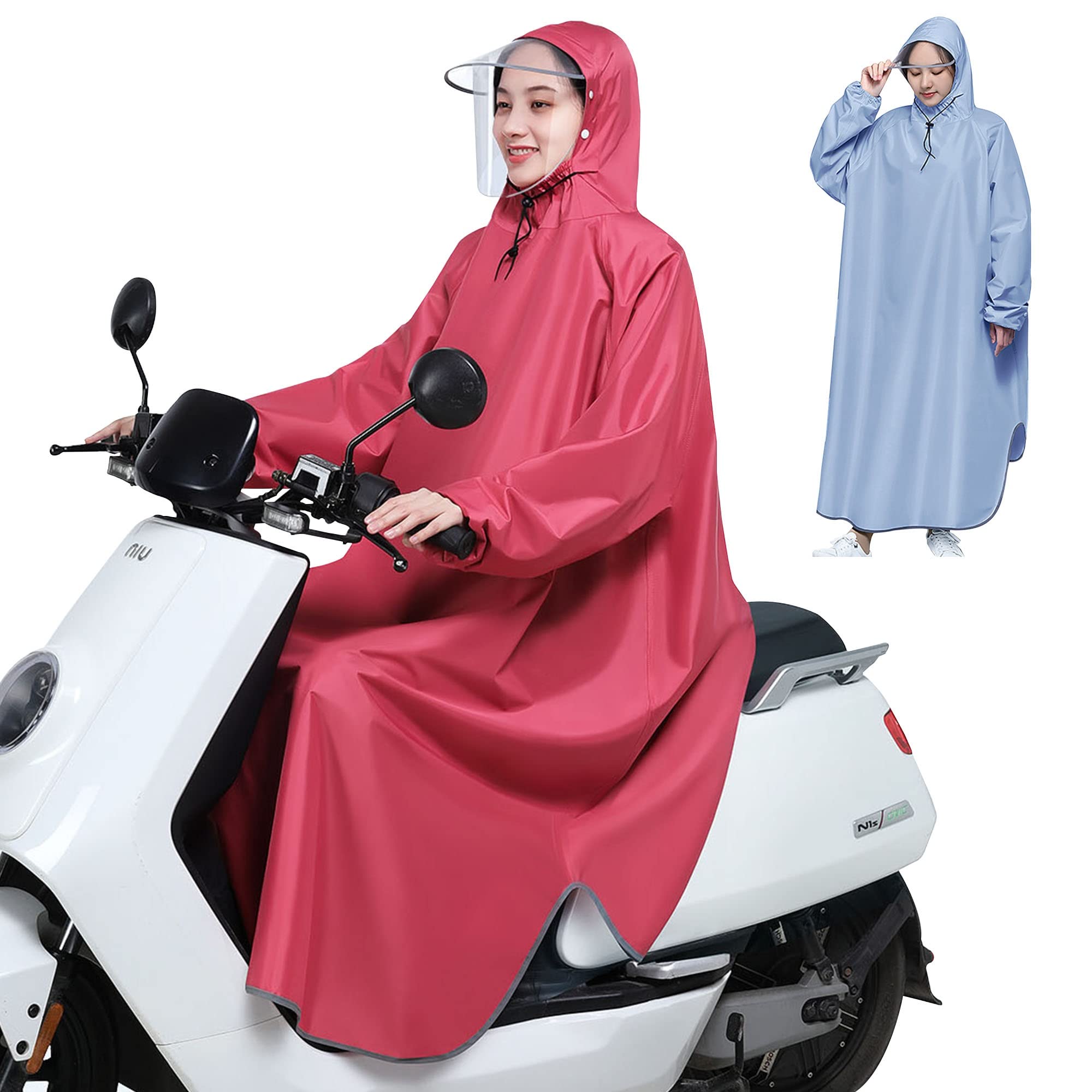 Poncho de Pluie à Capuche Léger avec Bord, Poncho Imperméable à Manches Longues pour Hommes Femmes Adultes Moto, Scooter de Mobilité, Cyclisme, Randonnée (Color : Rouge, Size : 4XL)
