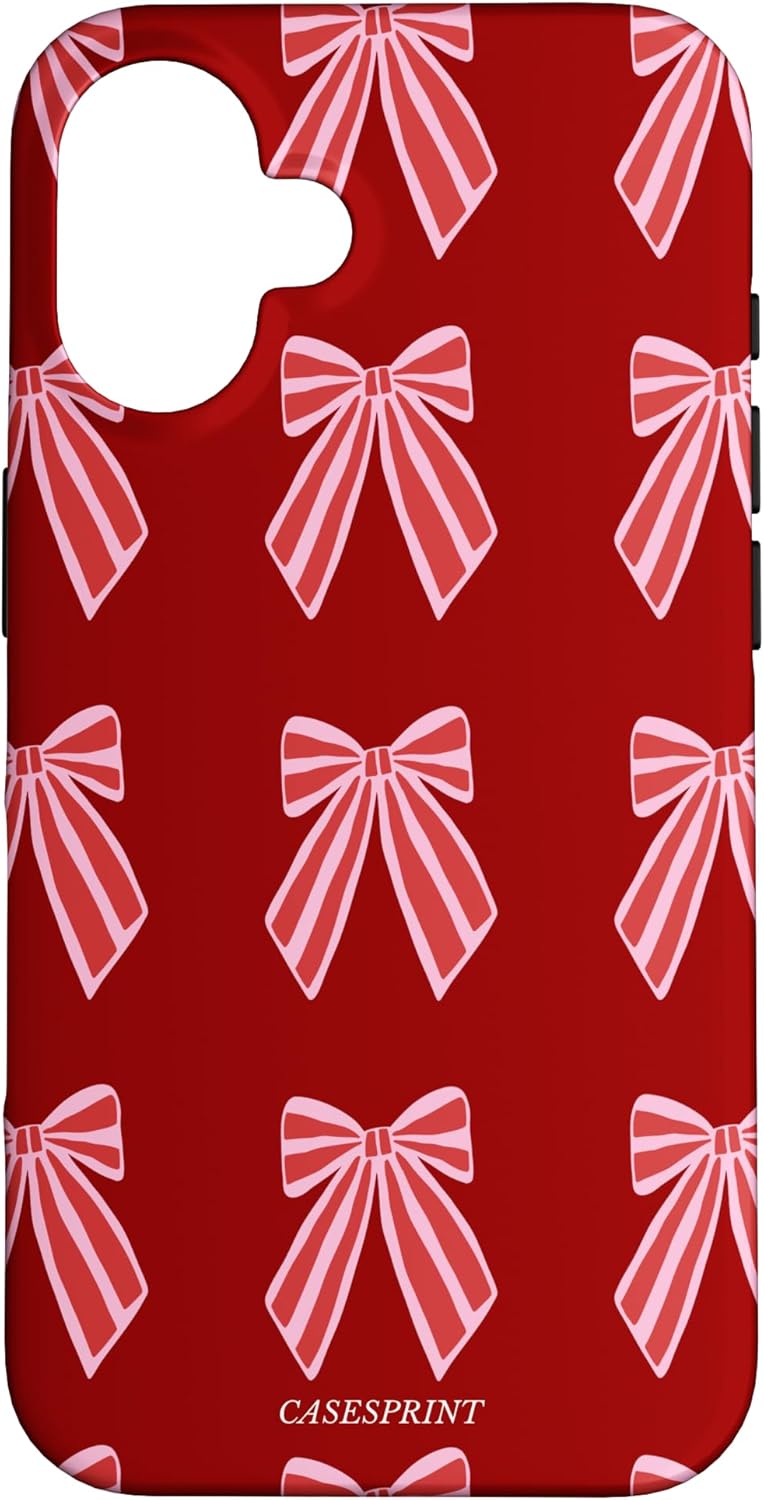 Candy Cane Bows Holiday RED Pink Case for iPhone 16