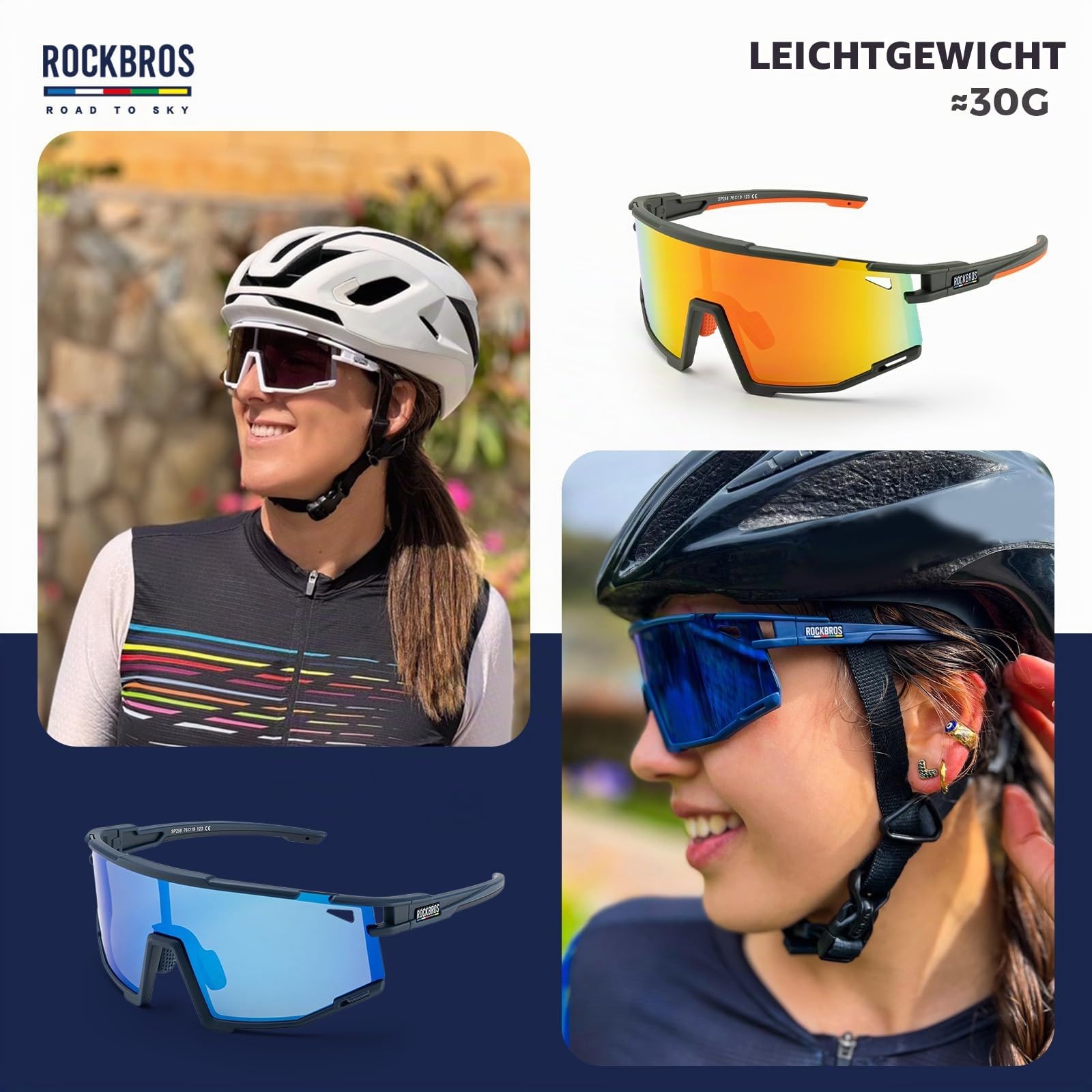 ROCKBROS Road to Sky Fahrradbrille Polarisierte UV400 Schutz TR90 Rahmen | Sonnenbrille Sportbrille Damen & Herren für Outdoor-Sports Radfahren Laufen Baseball Angeln