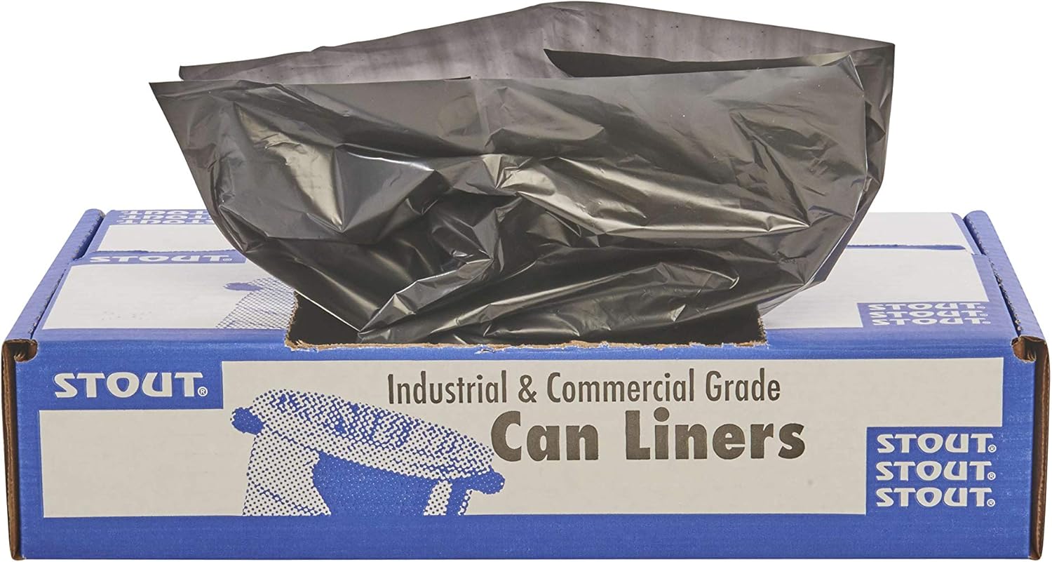 Stout by Envision Commerical 30 Gallon Can Liners - 100 Bags - 1.3 mil Heavy Duty Industrial 100% Recycled Puncture & Tear Resistant Garbage Trash Bags : Lawn And Leaf Trash Bags : Health & Household