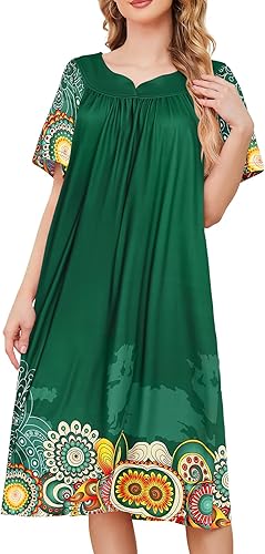 Vestidos de Casa para Mujer con Bolsillos Moo Moo Camisa de Noche Manga Corta Mumu Vestido de Salón S-3XL
