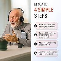 Vista 5 de Williams Sound PockeTalker Amplificador de sonido ultra do con auriculares y audífonos, suministro de baterías anual & tela microfibra Liberty.