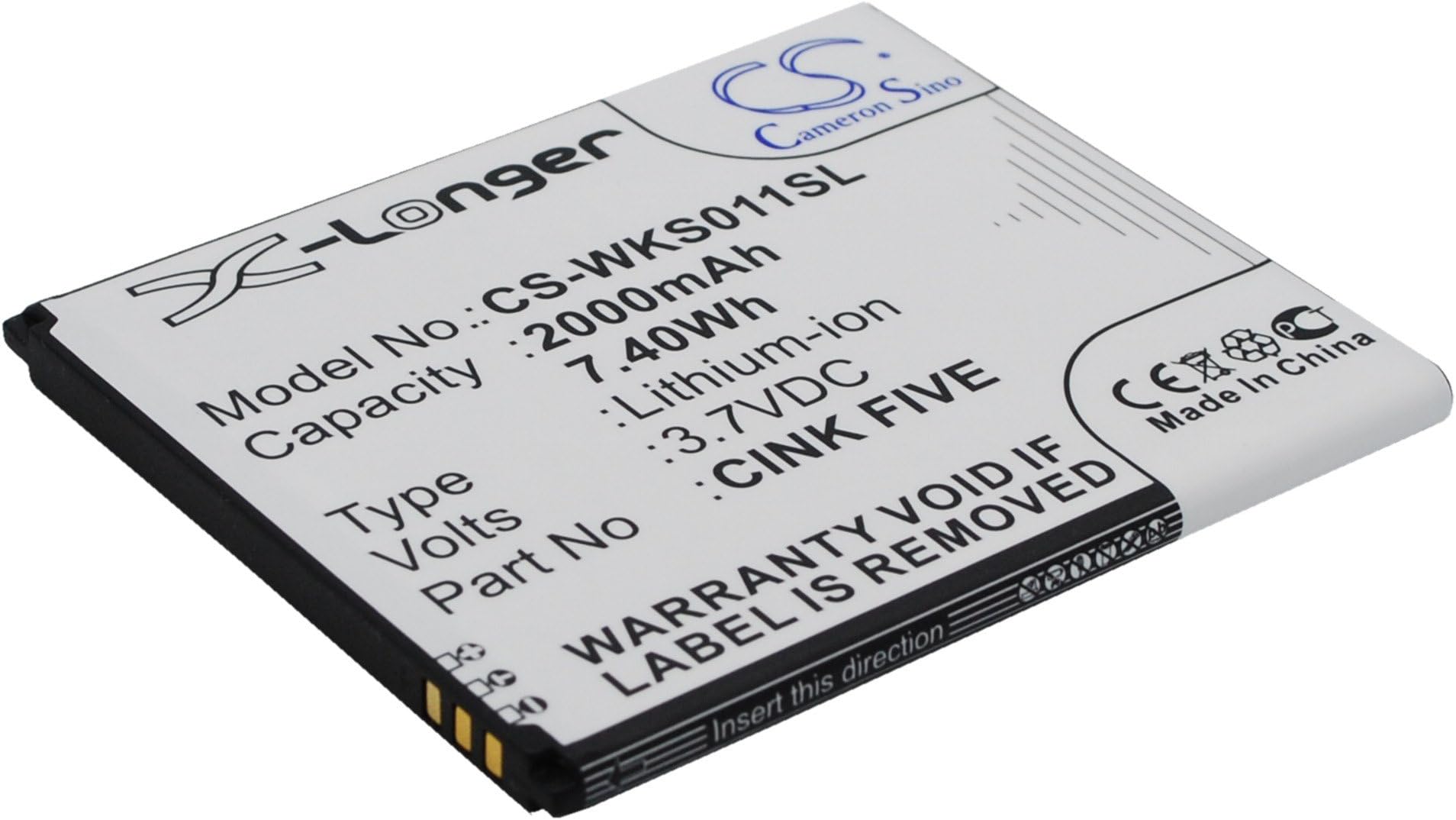 CS-WKS011SL Battery 2000mAh compatible with [Micromax] A114, A115, A116, A117, A210, A90, A92, Canvas 3D A115, Canvas 4 A210, HD A116, S9101, for [MyPhone] A919i Dual, for [Wiko] Cink Five, Darknight