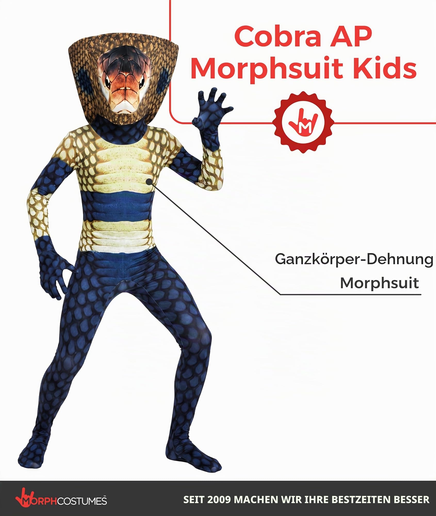 Morphsuits Schlangen Kostüm Kinder, Halloween Ganzkörper Kostüm, M