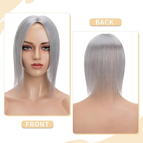 Miniatura 111 de Hairro 100% Real Human Hair Toppers for Women No Bang, Clip in Real Hairpieces, Breathable Silk Base for Covering Greyish Thinning Hair Loss on Top