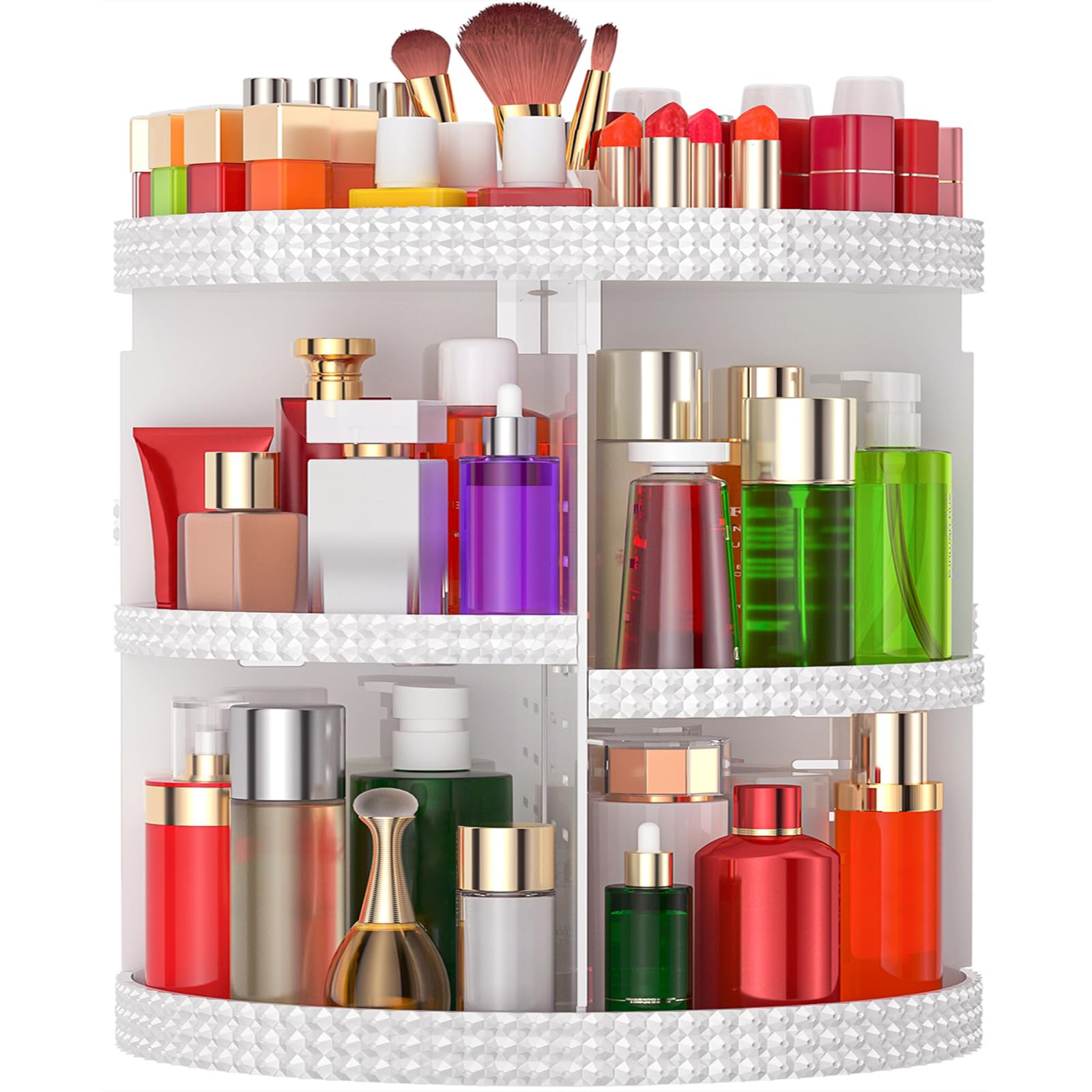Awenia Makeup Organizer 360-Degree Rotating, Adjustable Makeup Storage, 7 Layers Large Capacity Cosmetic Storage Unit, Fits Different Types of Cosmetics and Accessories, Plus Size(White)