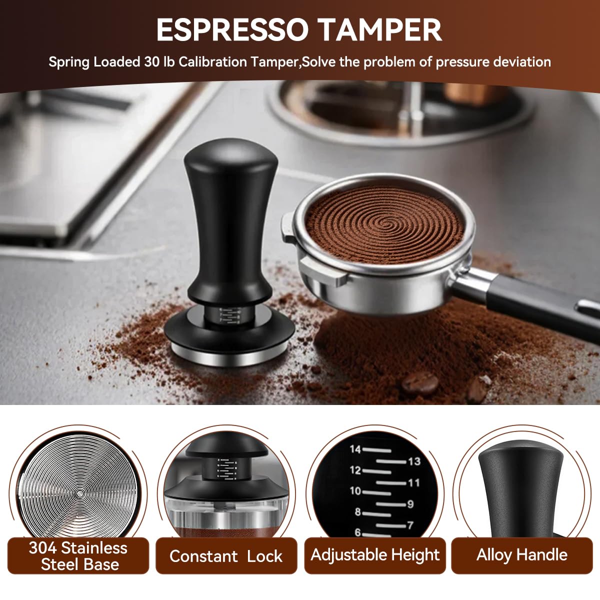 Juego de prensador de café expreso de 51 mm con estación de prensado