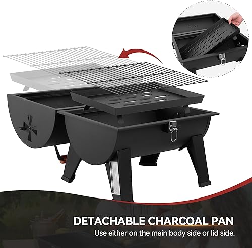 Miniatura 5 de Royal Gourmet CC1619 - Parrilla de carbón portátil de mesa, zona convertible de tapa a parrilla, parrilla de barbacoa compacta para exteriores con