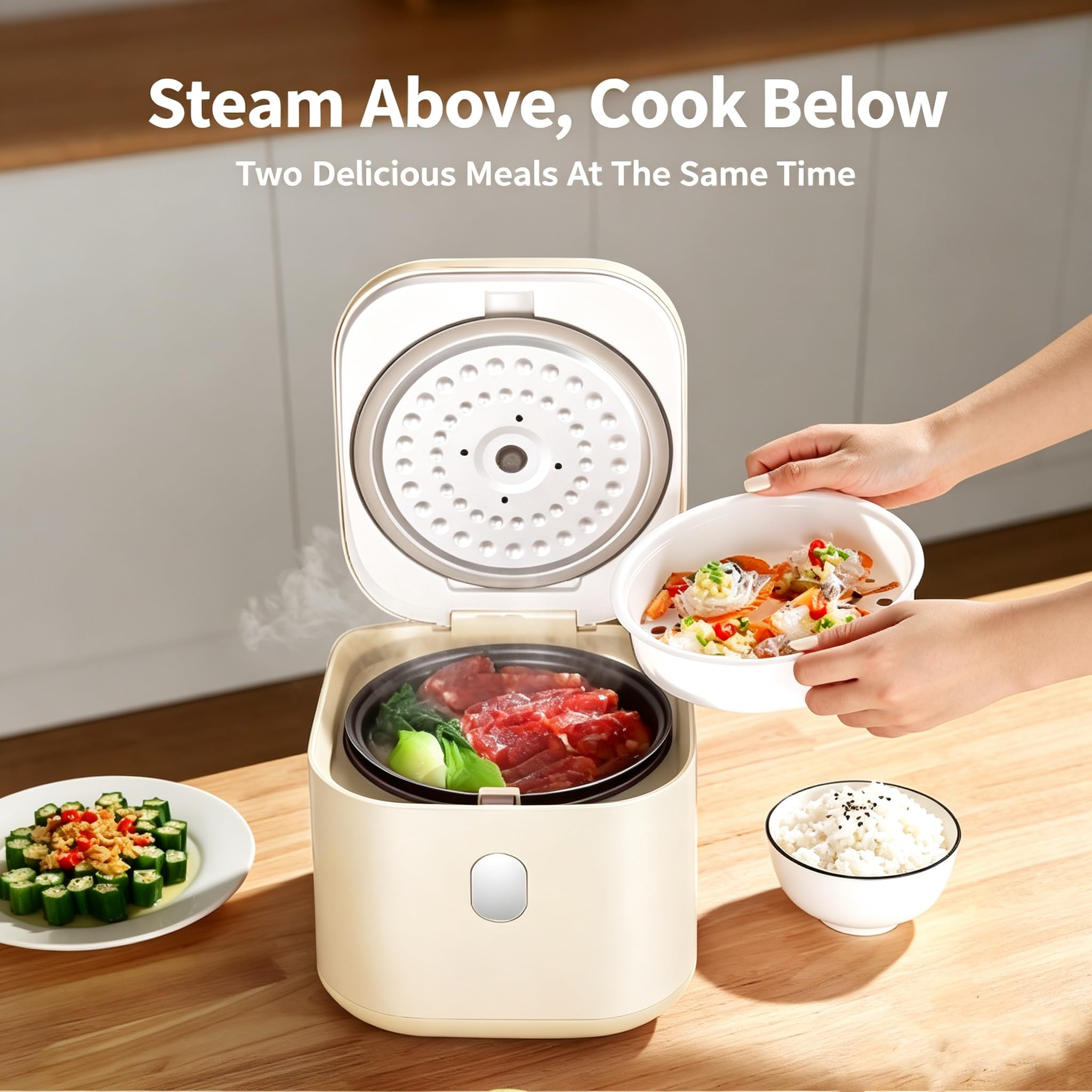 Cuociriso A Basso Contenuto Di Zucchero, Mini Pentola Per Riso Da 2,5 Litri | Con rivestimento interno antiaderente in ceramica, timer 24 ore e 8 funzioni, display a LED e avvio con un clic(2.5L)