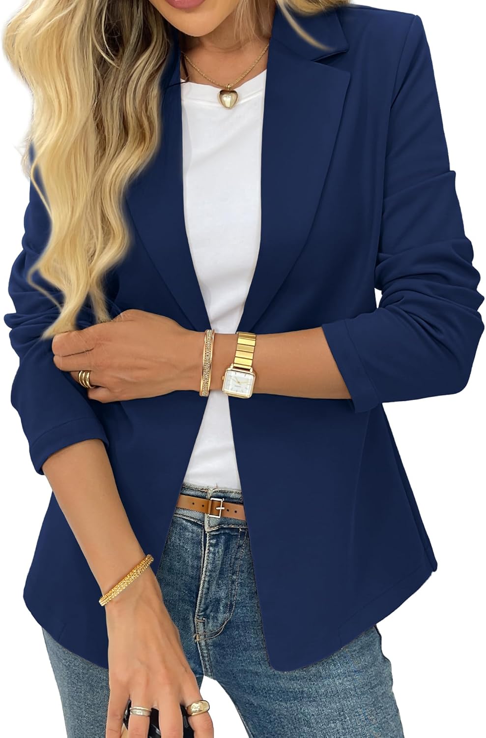 ELLEVEN Women’s Business Casual Open Front Blazers, Stretchy Knit Long Sleeve Blazer Work Office Suit Jackets - Image 2