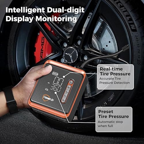 Miniatura 5 de Inflador de neumáticos, compresor de aire portátil, inflado rápido de 150 PSI, bomba de aire inalámbrica con batería recargable de 10000 mAh para