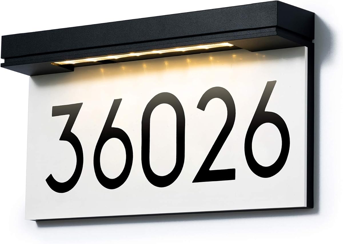 House Numbers For Outside Solar Powered, Address Plaques for House, LED Illuminated Waterproof Outside Address Sign 3000K Warm White
