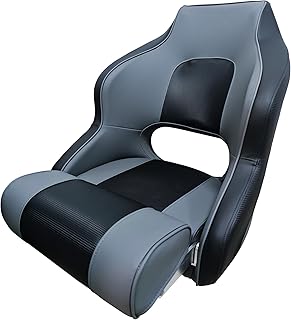 Deluxe Pro High Back Boat Seat Pontoon Captains Bucket Seat with Armrests, Gray&Black