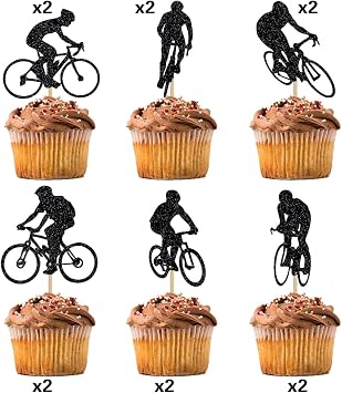 12 PCS Bicycle Cupcake Toppers Glitter bicycle Themed Cupcake Toppers sport Theme Birthday Party Cake Decorations Supplies