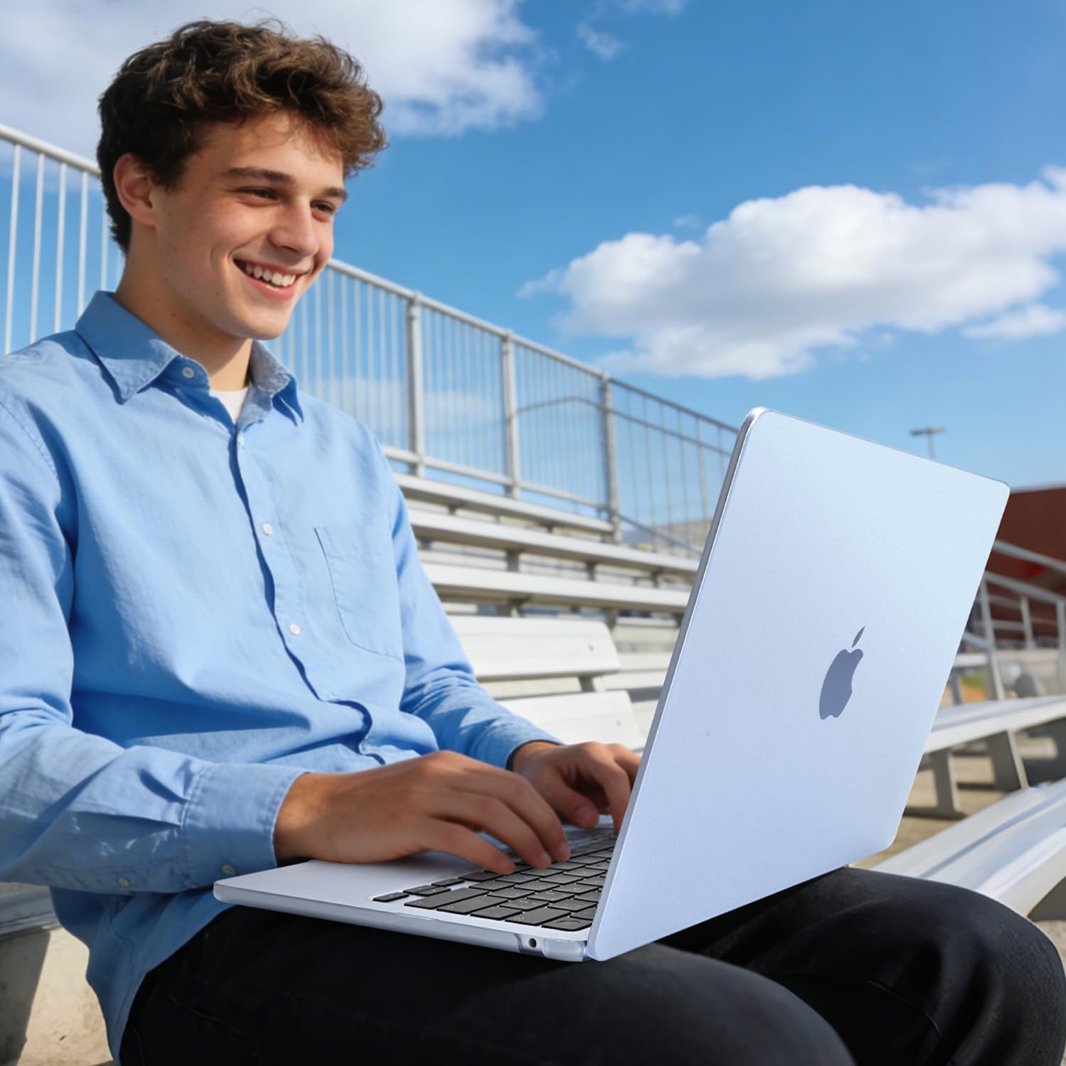 EooCoo Compatible with MacBook Air 15 inch Case 2026-2023 M4 M3 M2 A3241 A3114 A2941, 100% Match Official Color, Matte SkyBlue Protective Hard Shell Cover for College Students & Work Professionals - Image 8