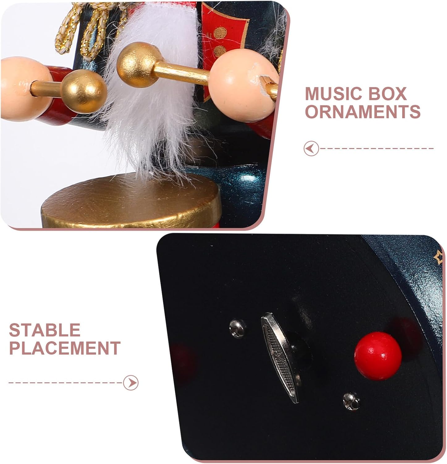 Mipcase Wooden Nutcracker Music Box with Blue Round Base, Wind-up Christmas Nutcracker Figurine for Living Room Holiday Decor, Traditional Clockwork Musical Ornament