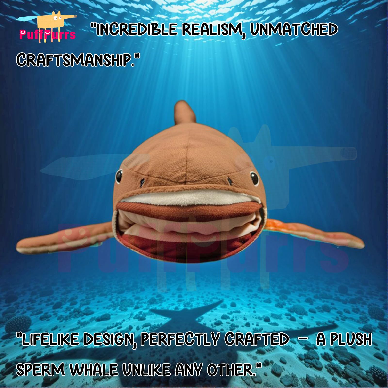 PuffPurrs Lifelike Megamouth Shark Plush Toy, Realistic Megachasma Pelagios Teddy Stuffed Animal - Image 4
