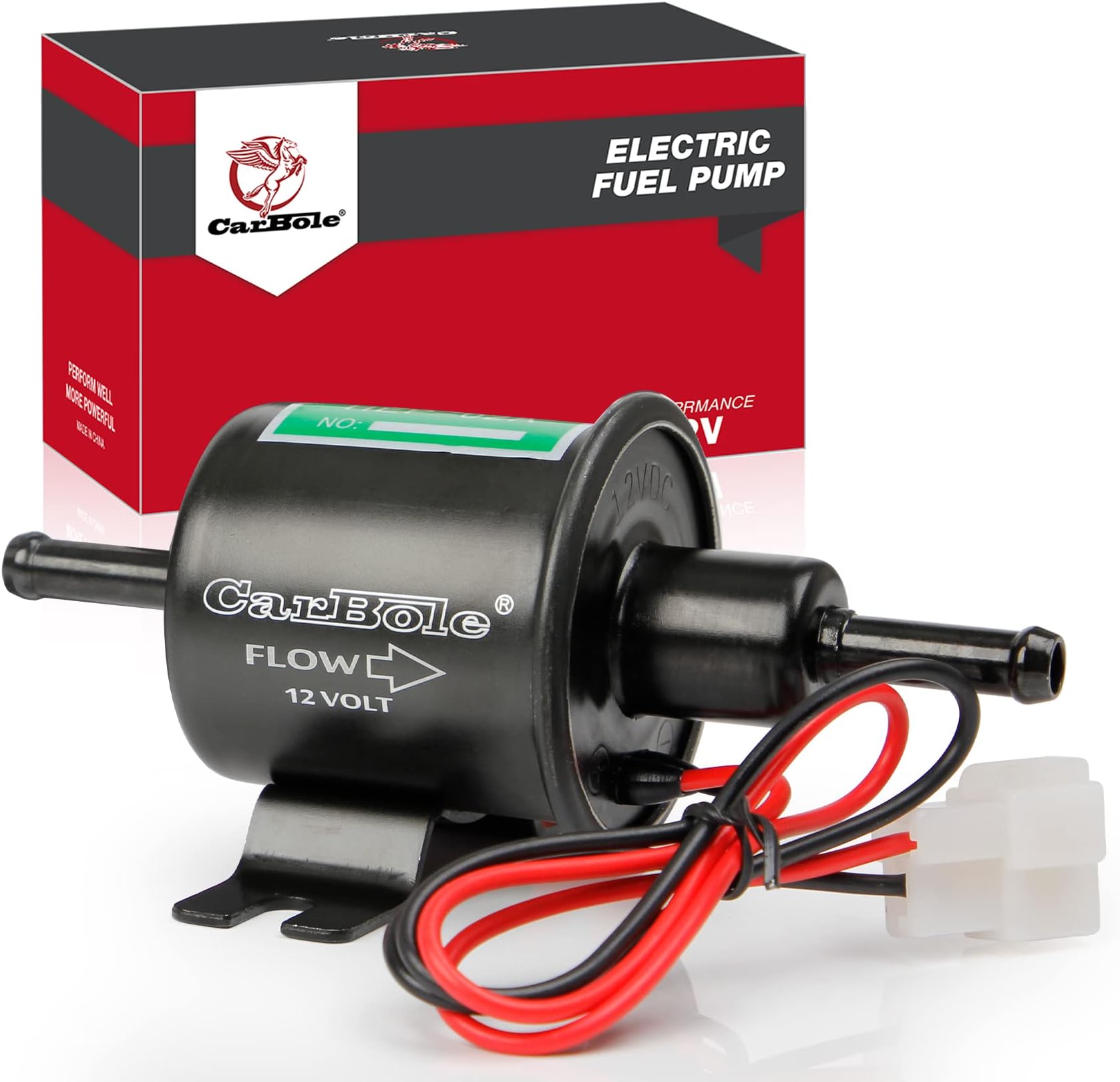 CarBole Electric Fuel Pump 2.5-4 PSI,HEP-02A,Universal Petrol Pump Fit for Diesel and Gasoline,Pure Copper Wire,8mm Inlet and Outlet Size Compatible with 12V Devices (Black)