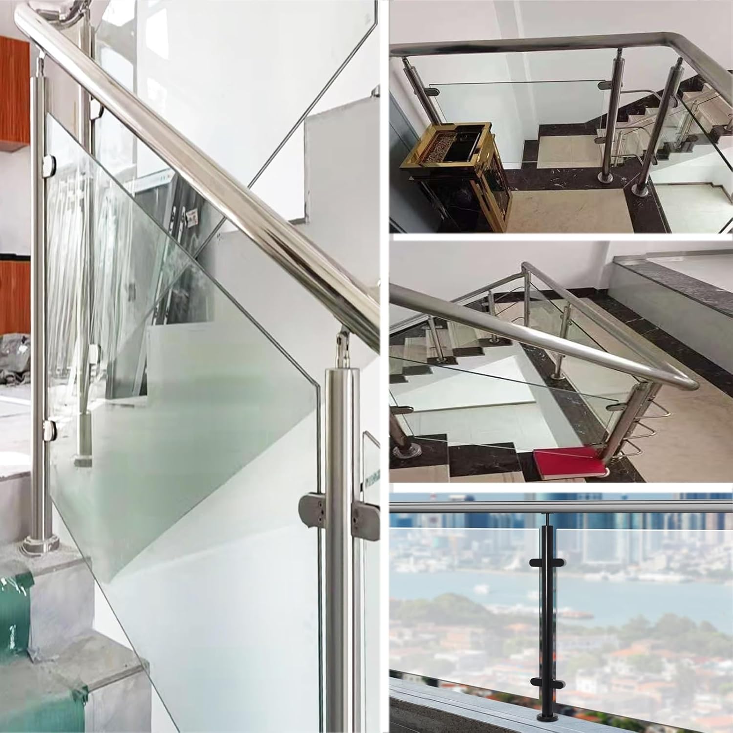 Stainless Steel Round Glass Railing Post - 80cm Outdoor/Indoor Balustrade, Durable Vitreous Glass Baluster for Decks & Guardrails, Modern Safety Solution