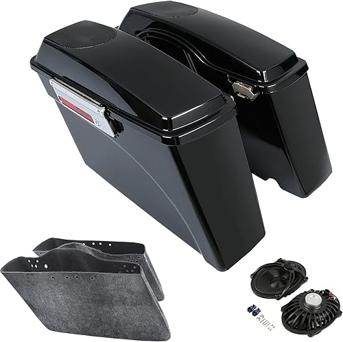 TCMT Alforjas rígidas de 5 x 7 pulgadas, tapas de altavoz con altavoz y forros, inserto de alfombra para modelos Harley Touring CVO Road Glide Road