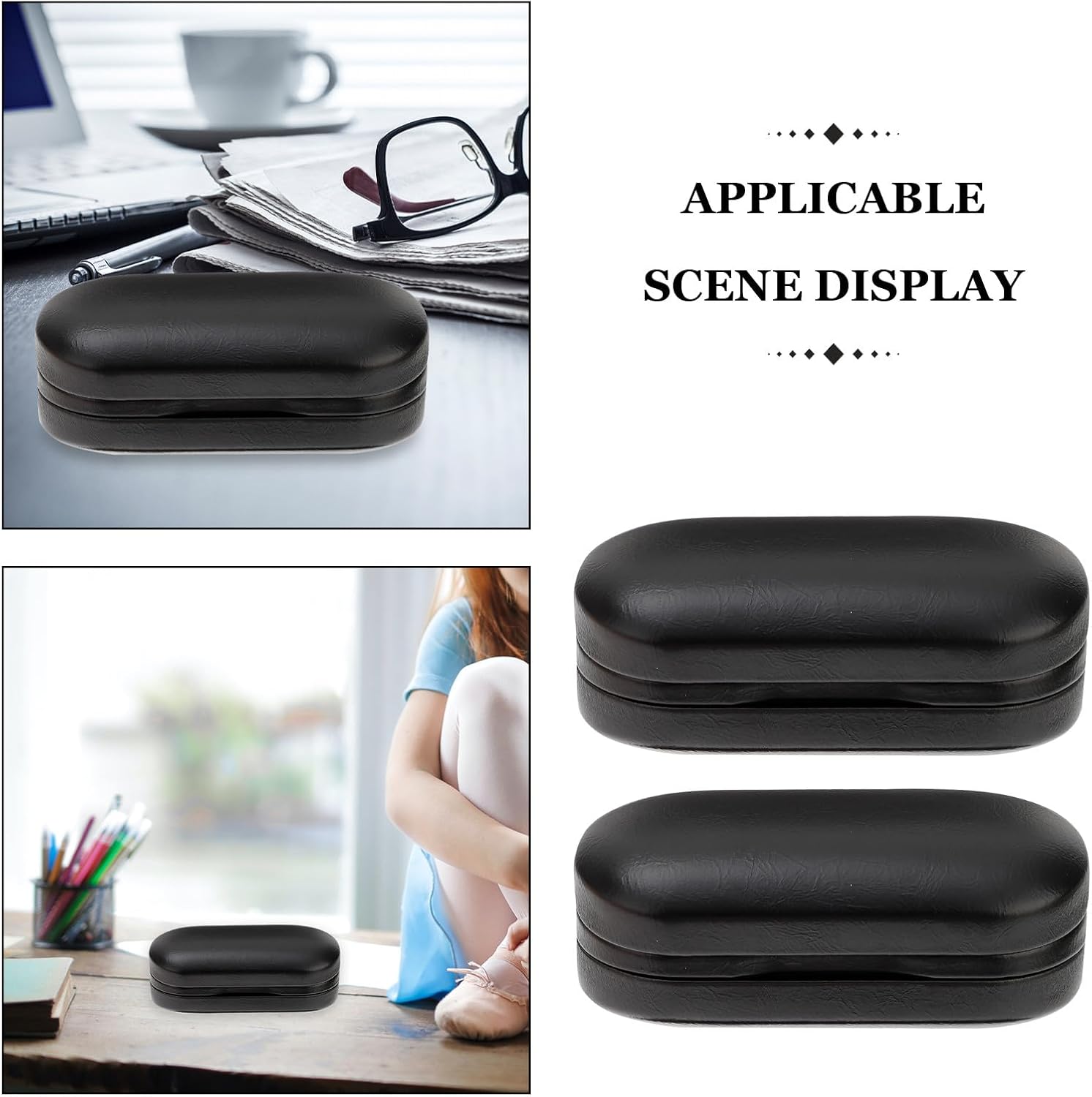 2PCS Dual Eyeglasses hard shell with Mirror - Faux Leather Double Layer Protective Case - Portable Eyewear Storage for Men Women Everyday Organizer