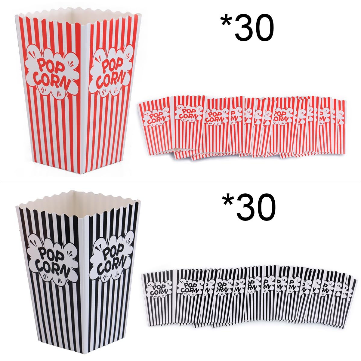 20 Secchielli Popcorn Carta - Rosso Bianco A Righe E Onde, 7x5x11.5 Cm Per Feste E Cinema - Foto 9