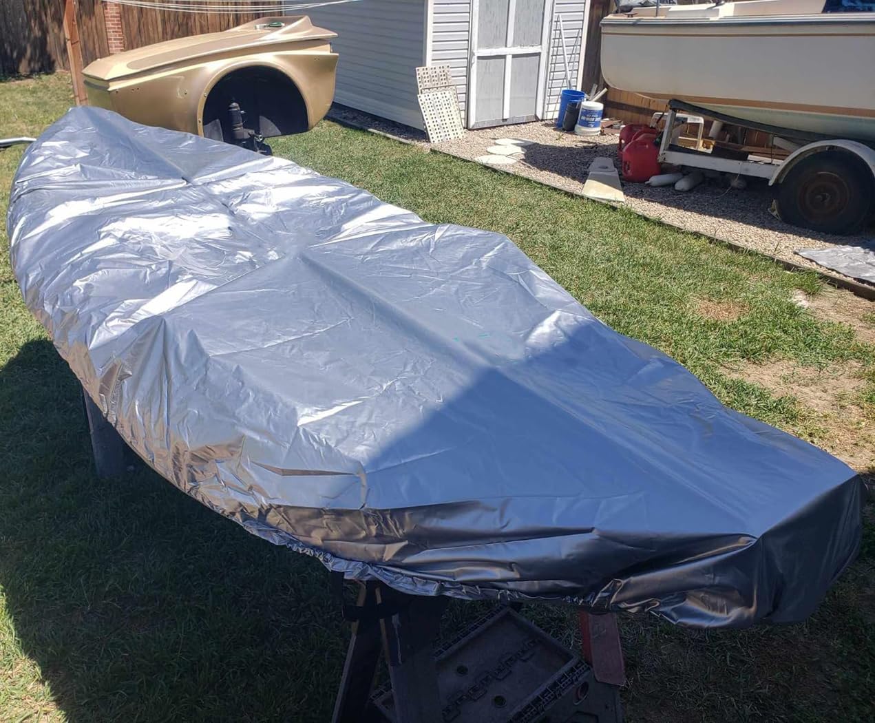 J&C Kayak Covers for Outdoor Storage Waterproof Canoe Cover Dust Proof Fits for 10ft 12ft 13ft 14ft 15 16 17 18 19 ft 200D Polyester Anti Sunlight (11.8-13.1ft /3.6-4m, Gray)