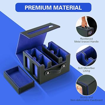 Commander Deck Box for MTG,Card Storage Box Fits 400+ Double-Sleeved Cards,4 Removable deck Case with Display Windows&Handle,Card deck box for TCG/PTCG/EDH(Black &Blue)
