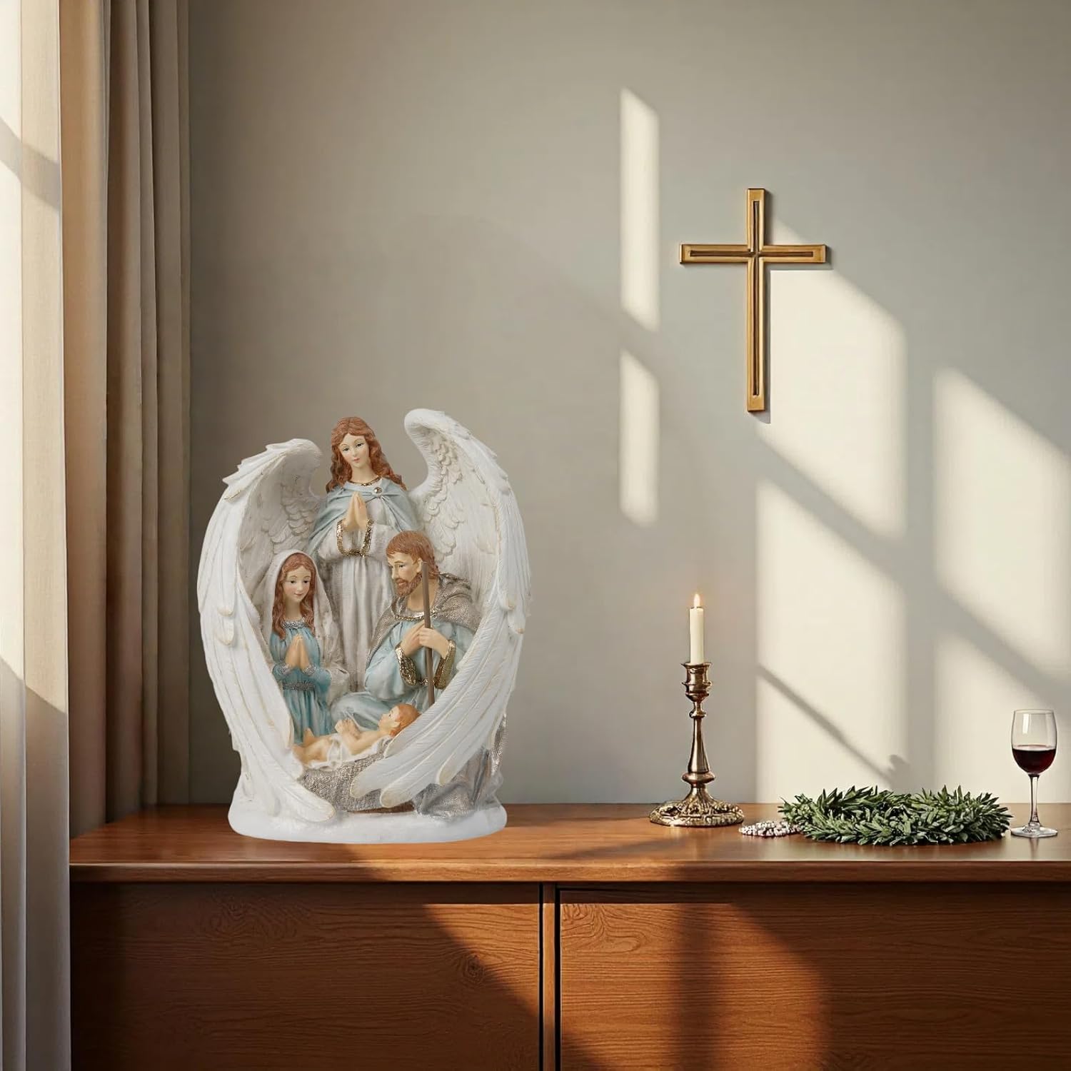 Braxio Christmas Decorations Indoor Nativity Angel Sets - Holy Family Tabletop Scenes Indoor Nativity Angel for Women Home Decor 10x6.5x12.4Inch