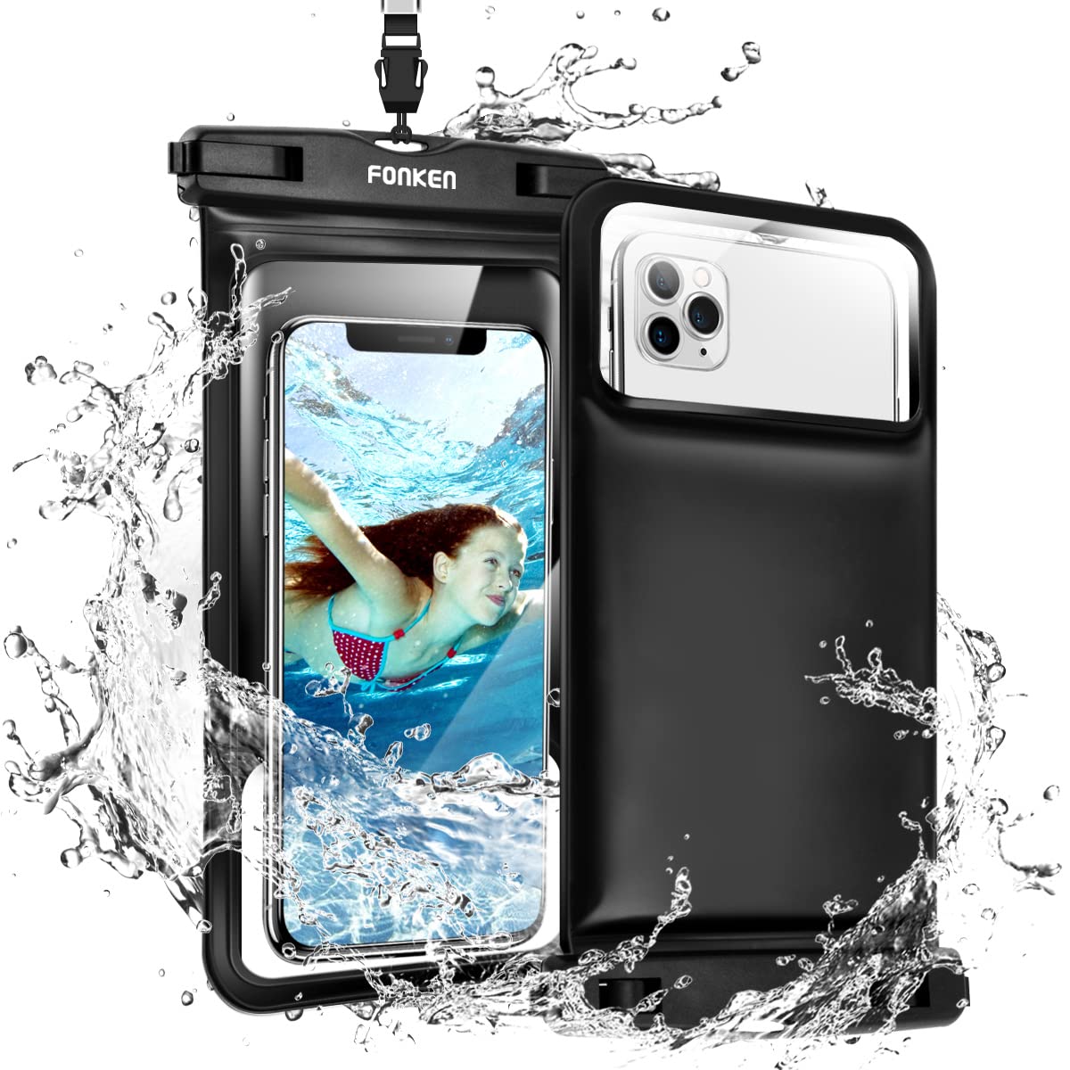 Floating Waterproof Phone Pouch, FONKEN [2-Pack] Universal Waterproof Phone Case IPX8 Cellphone Dry Bag with Lanyard water proof pouch for iPhone 13 Pro Max/Mini 12 11 Xs XR X 8, Galaxy S20 up to 6.9"
